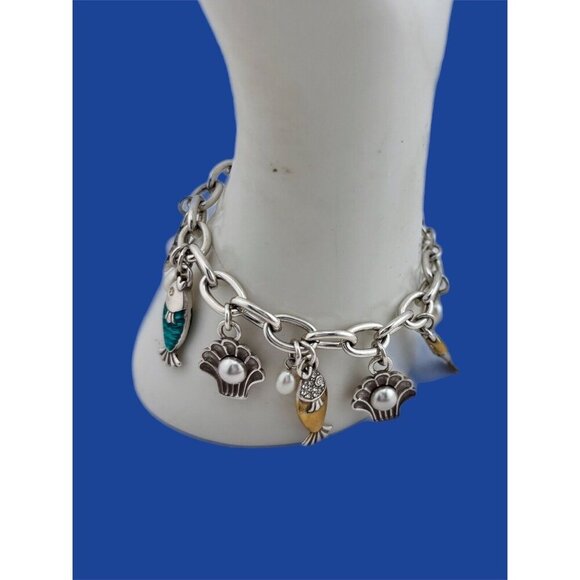 Brighton SEA OCEAN DREAM Fish Shells Nautical Charm Silver Bracelet NWOT - Picture 4 of 7